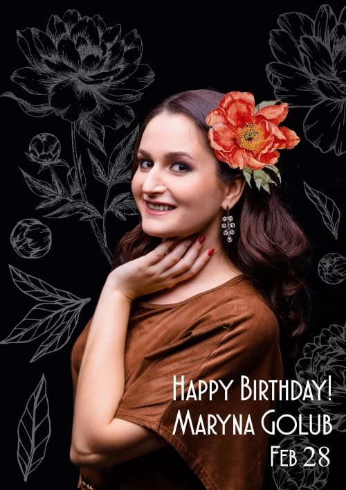 Girl on black with flowers